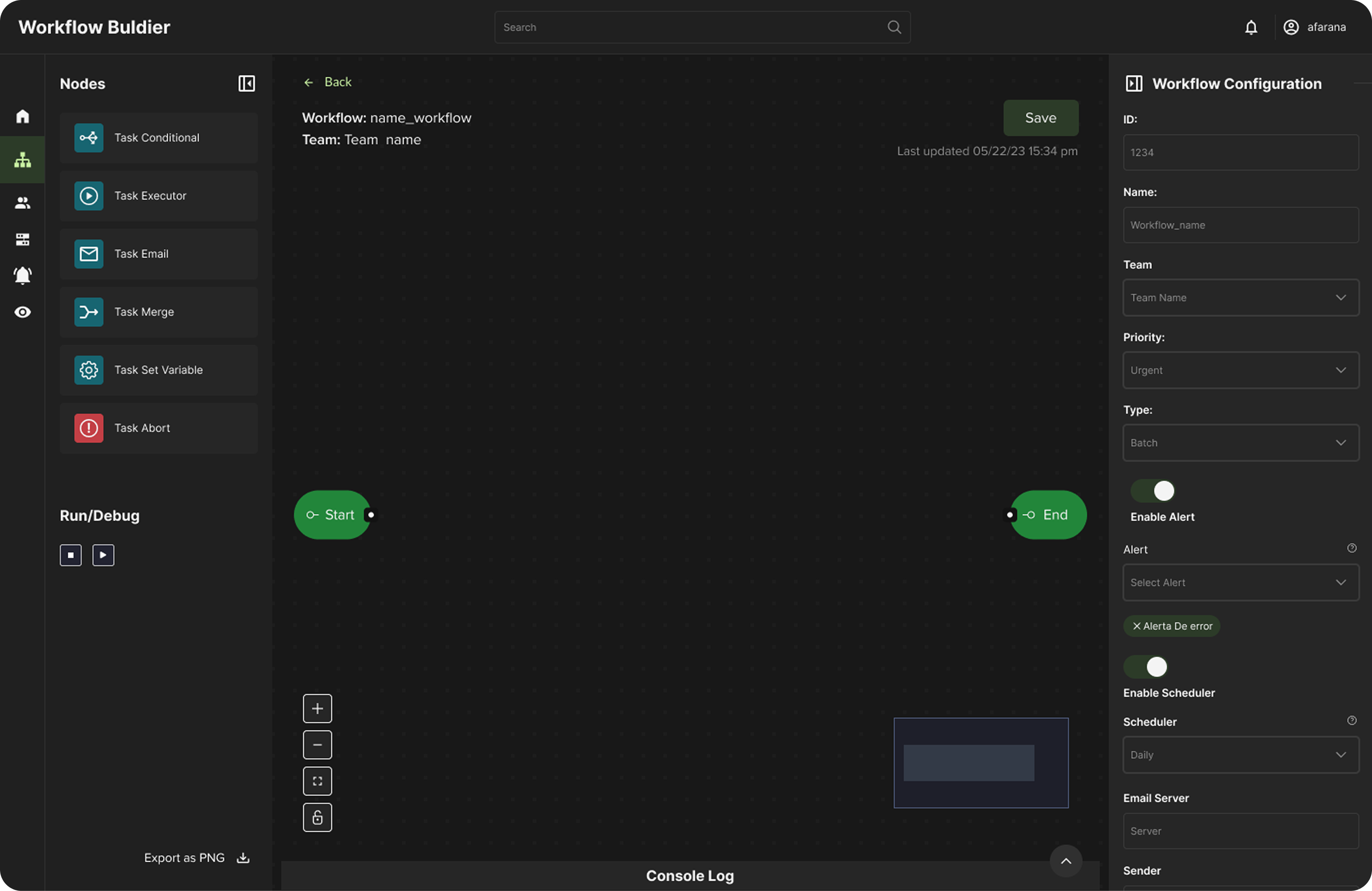 Editor visual de workflows